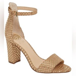 Vince Camuto Corlina Gold Nude Ankle Strap Open Toe Sandle Heel Size 10